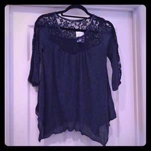 Blue lace loose fitting top